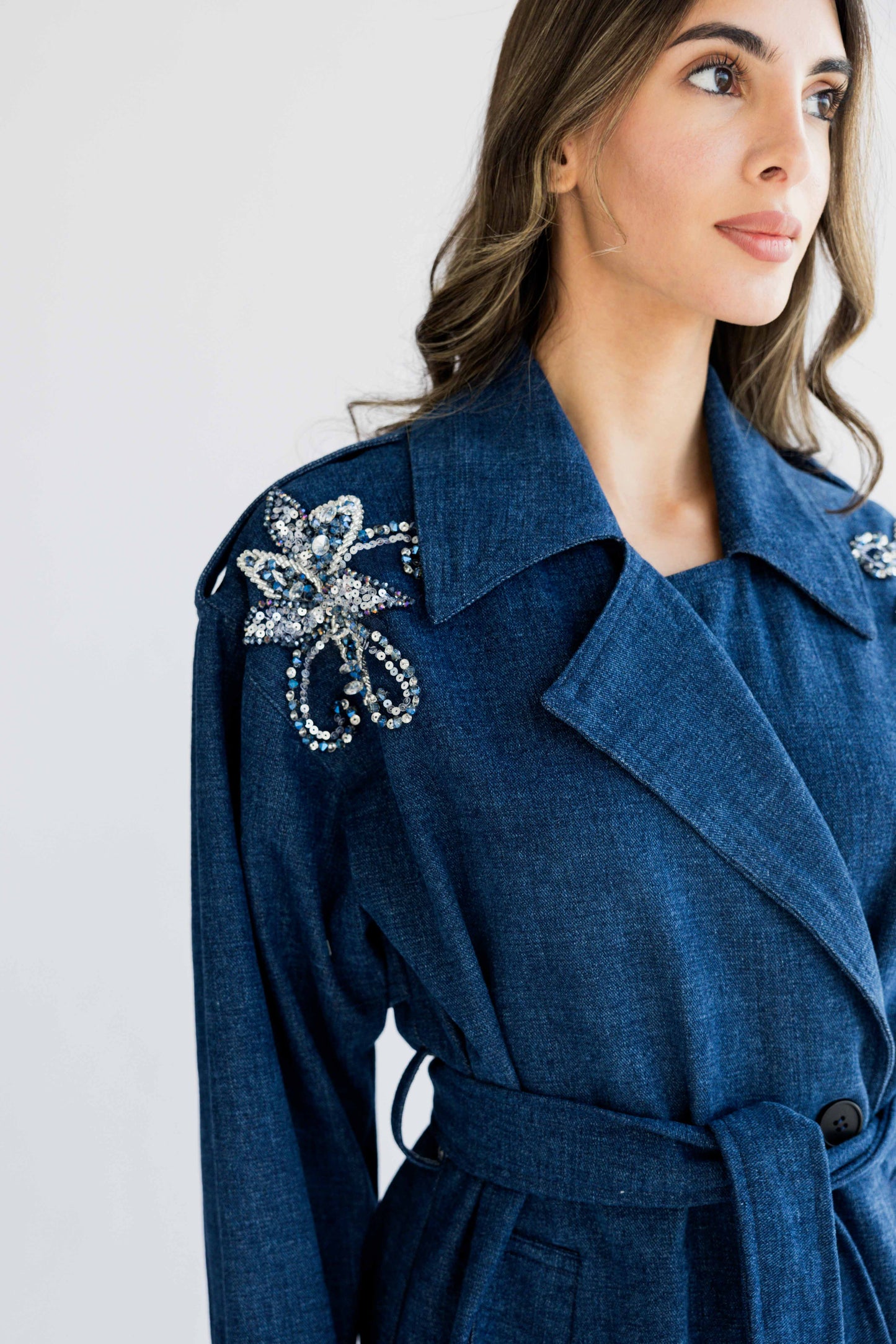 Denim trench coat