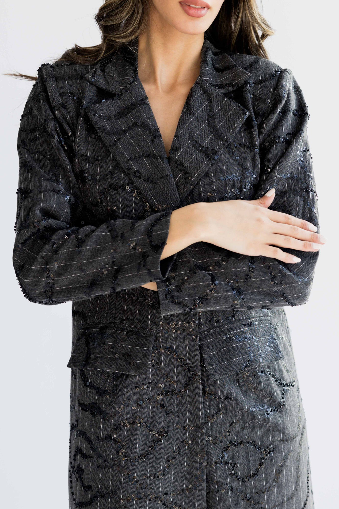 Sequined long blazer