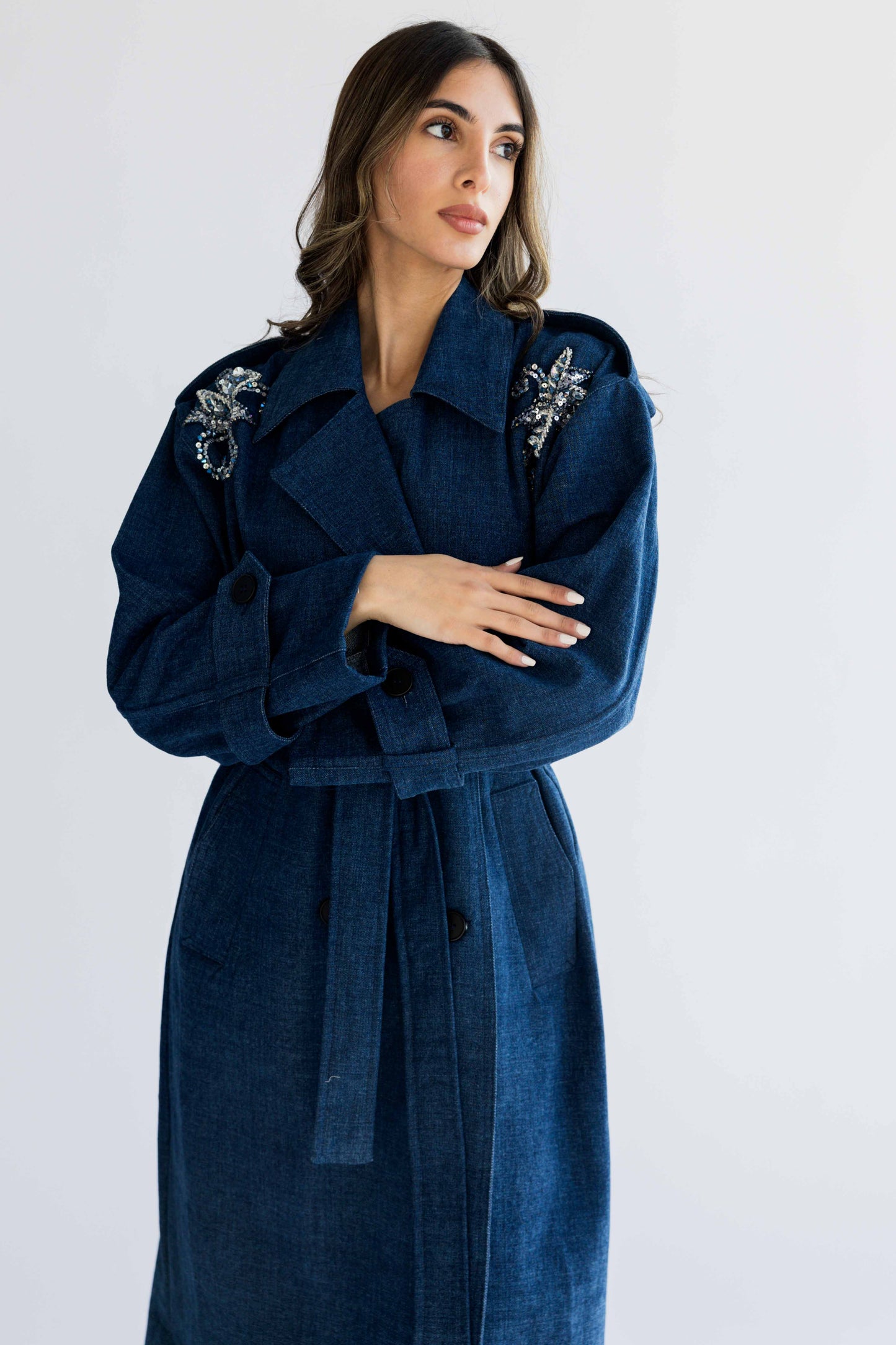 Denim trench coat