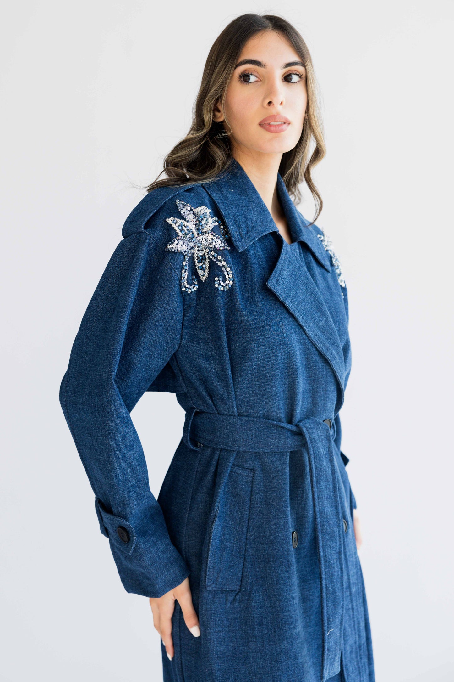 Denim trench coat