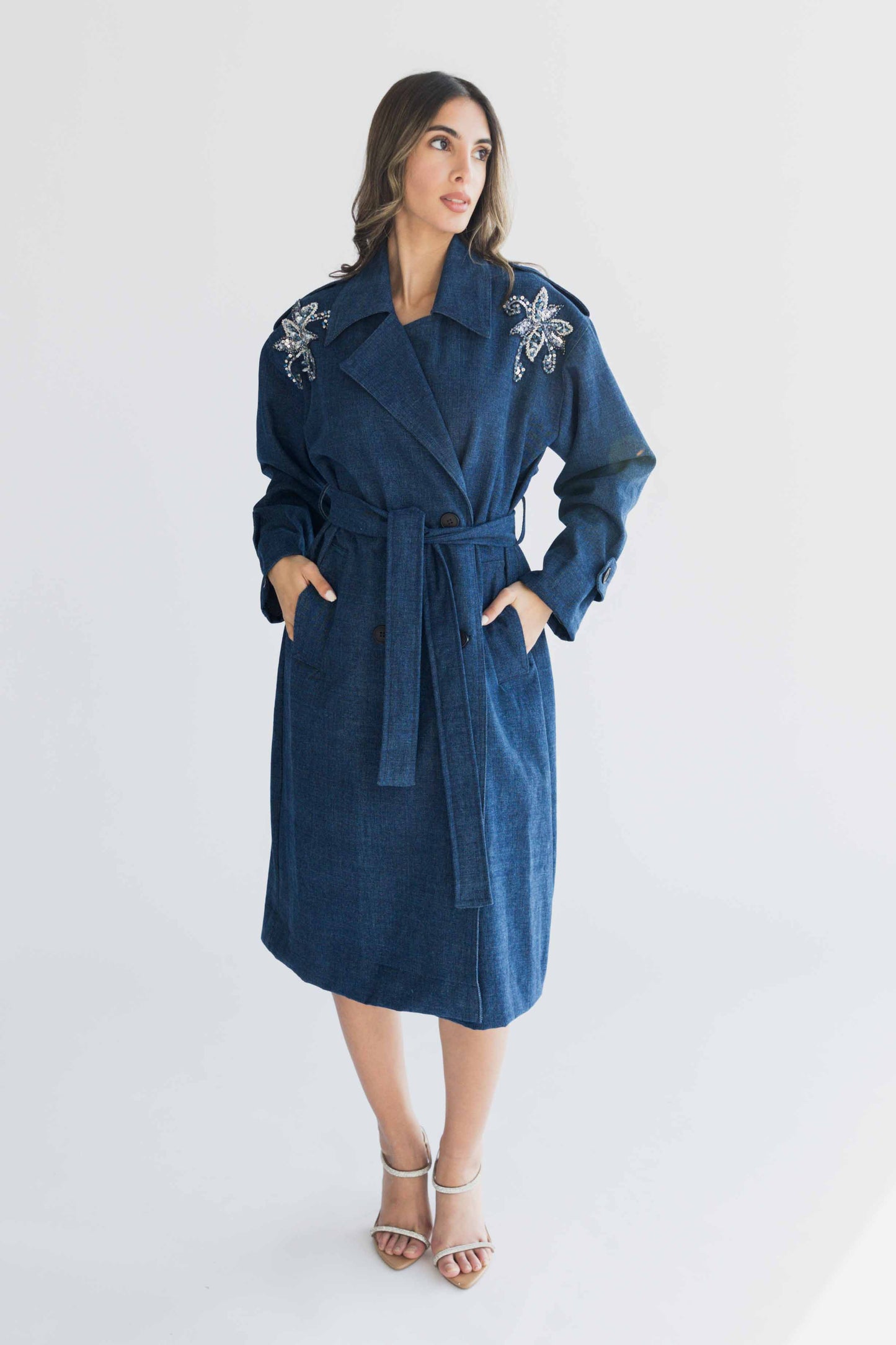 Denim trench coat