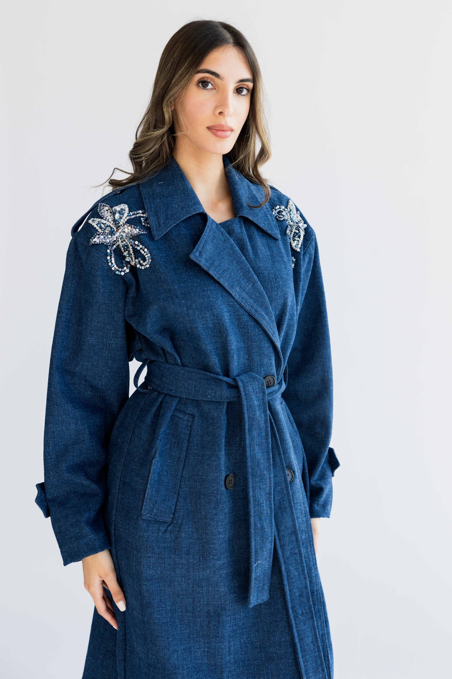 Denim trench coat