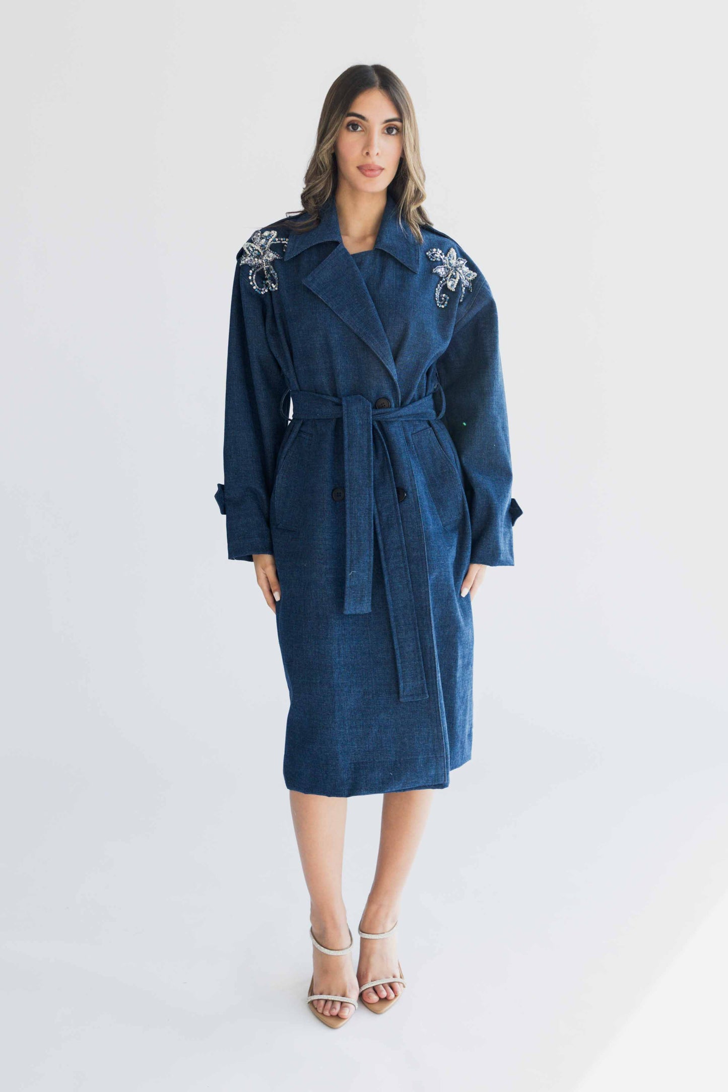 Denim trench coat
