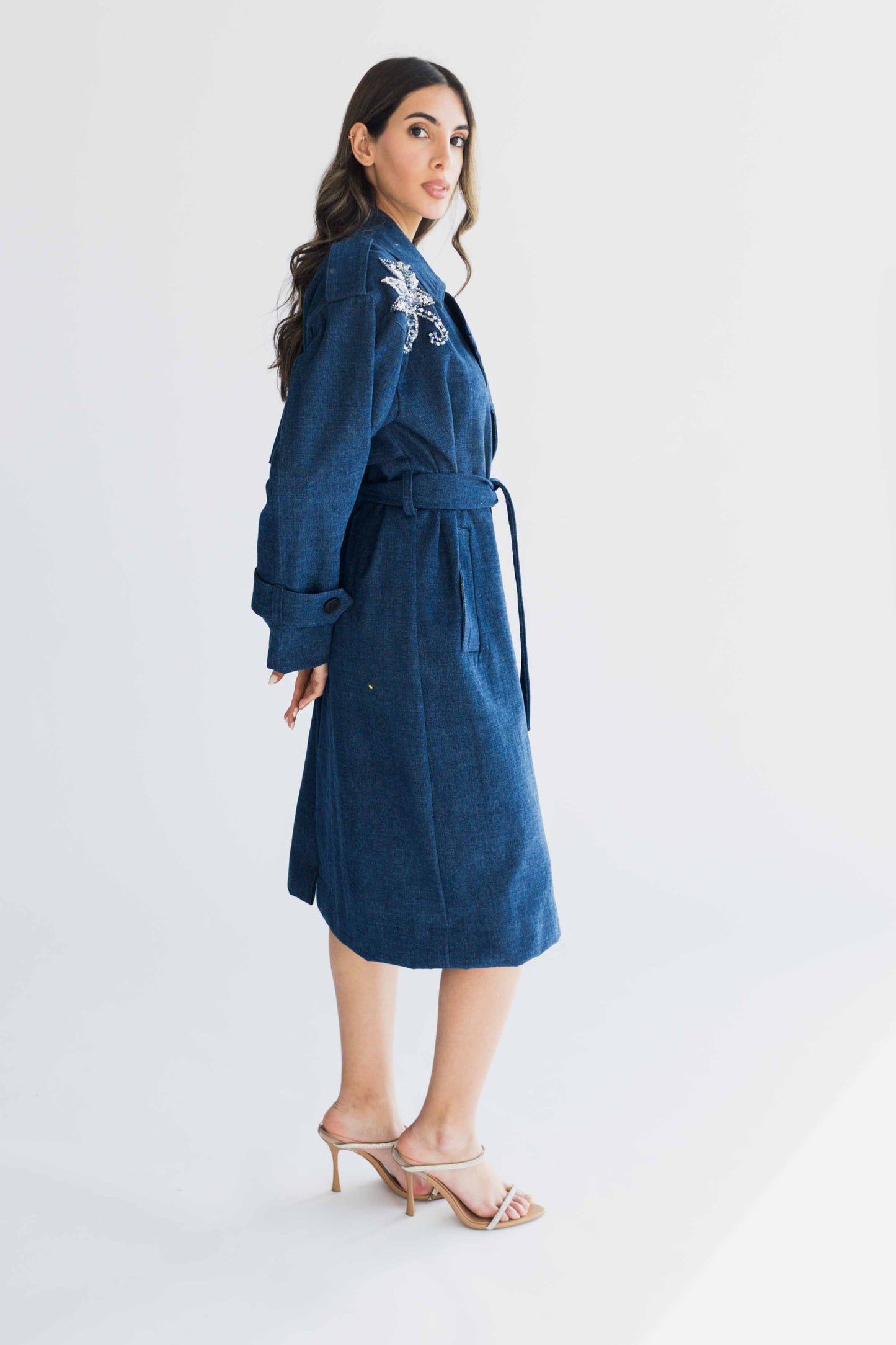 Denim trench coat