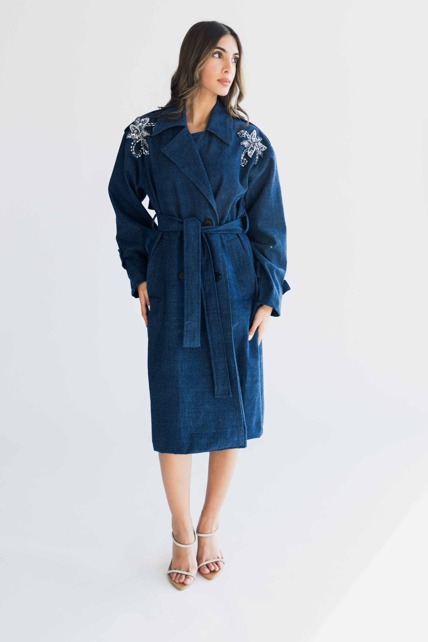 Denim trench coat