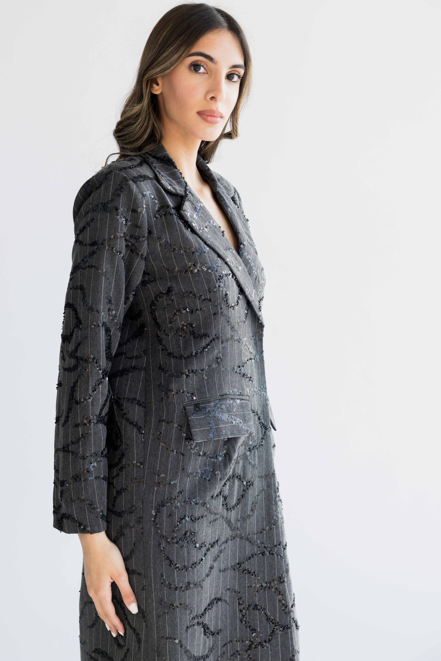 Sequined long blazer