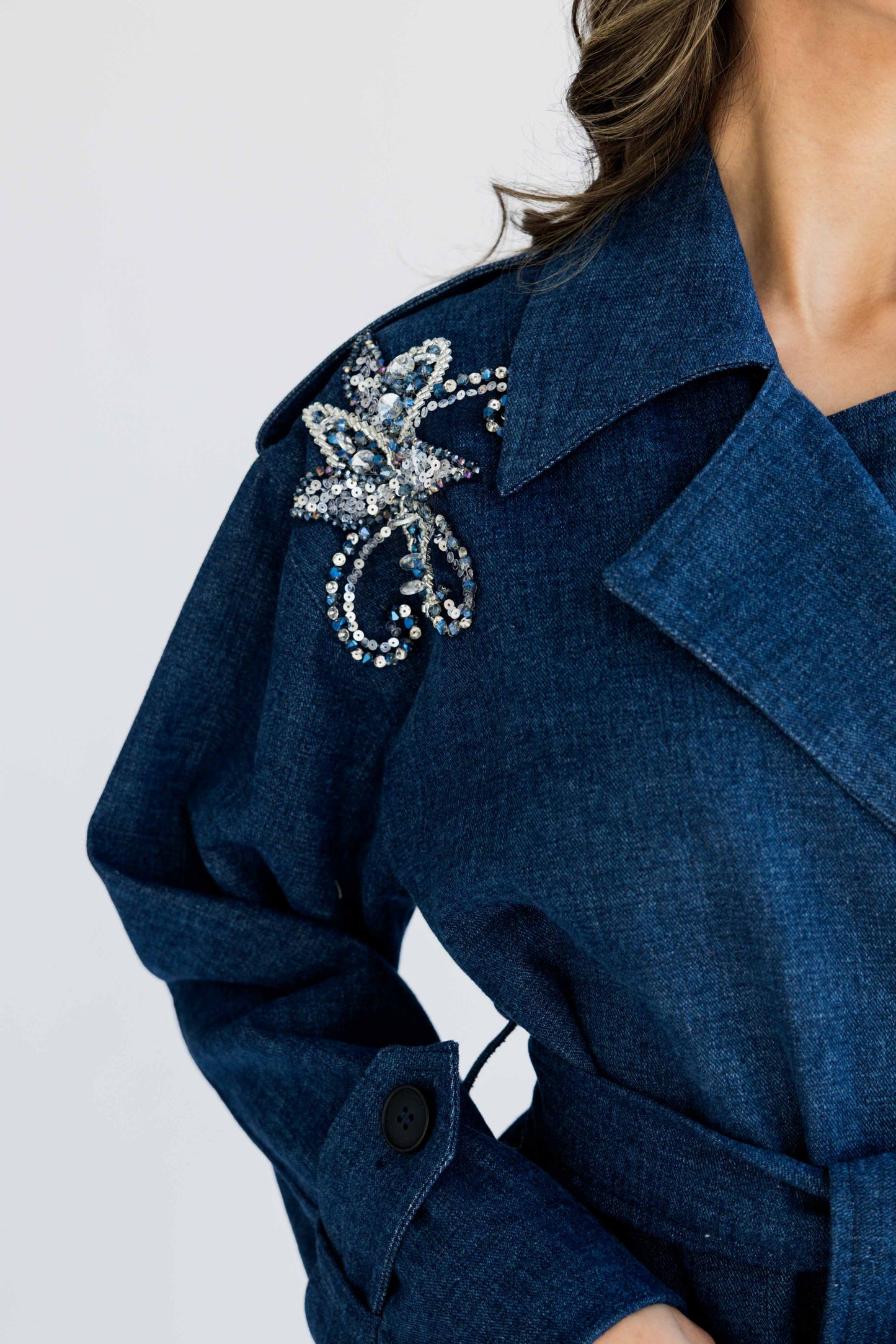 Denim trench coat