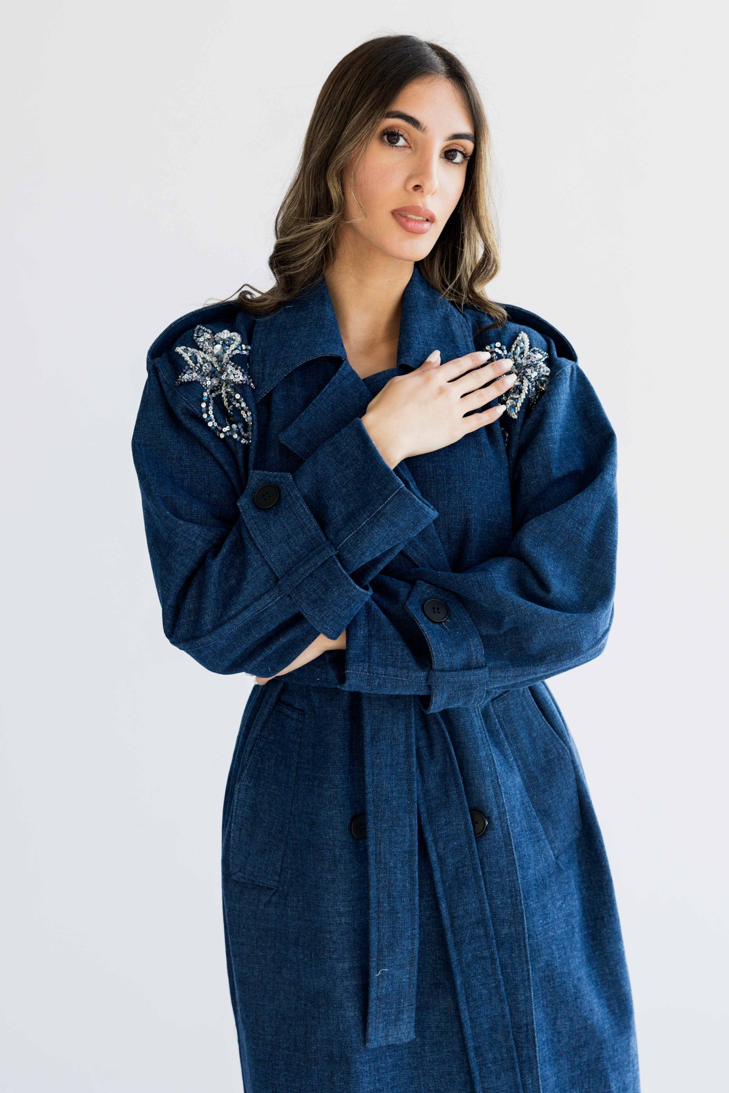 Denim trench coat